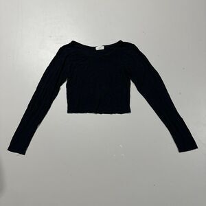 Lewkin Women's Black Cropped Long Sleeve Top